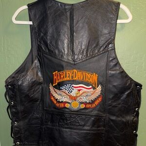 Harley-Davidson Black Leather Vest with Embroidered Logo